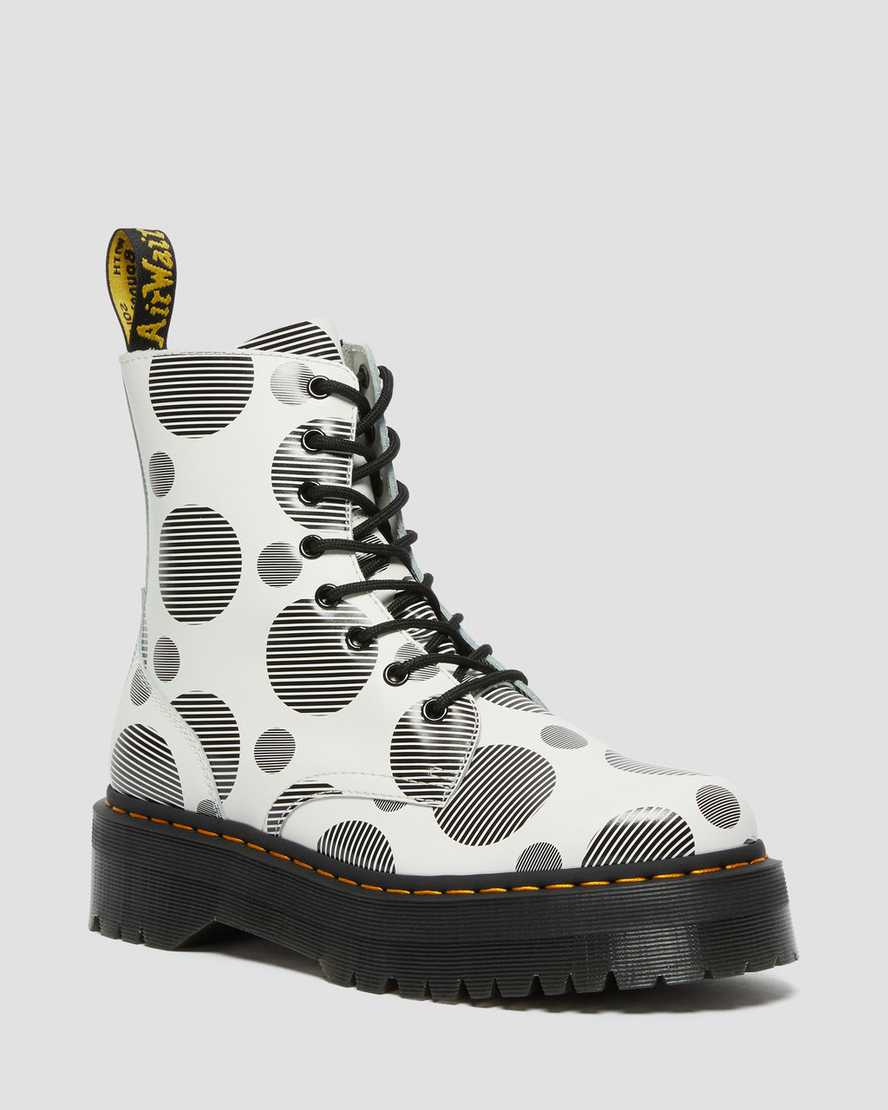 Dr. Martens Jadon Polka Dot Smooth Nahka Naisten Platform Nilkkurit - Valkoinen/Mustat Nilkkurit [81